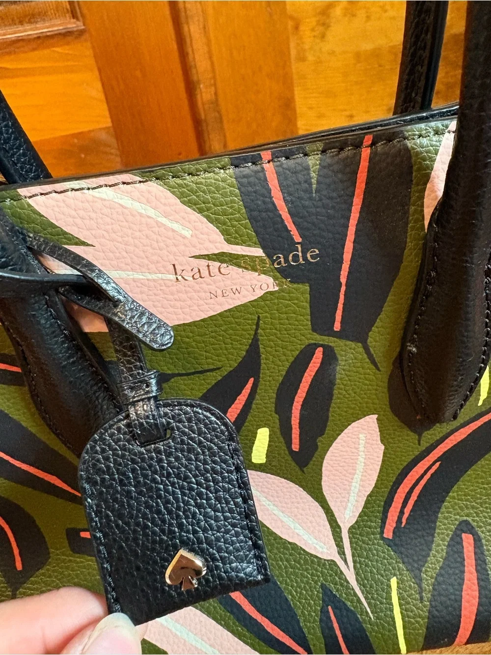 Black-Handled Floral Print Tote Bag